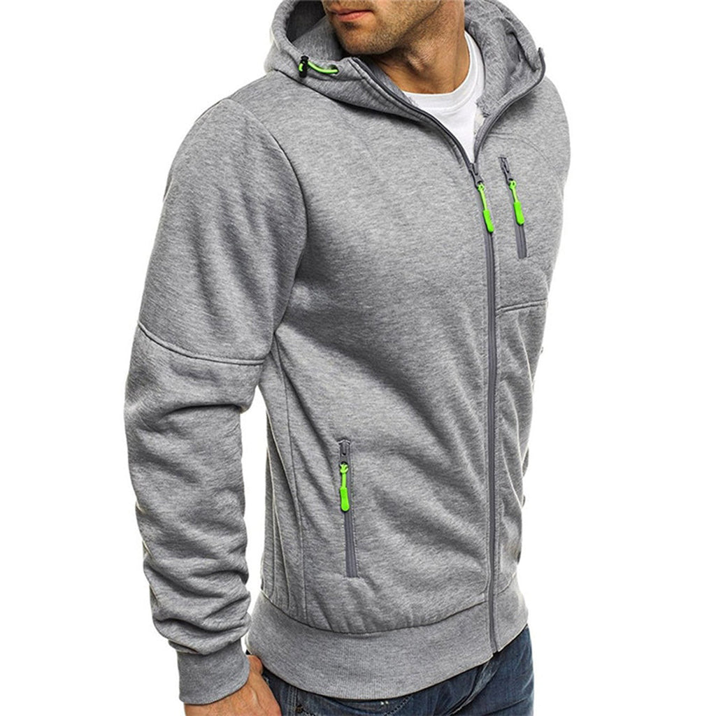 Sweat à capuche pour homme entièrement zippé avec poches zippées contrastantes