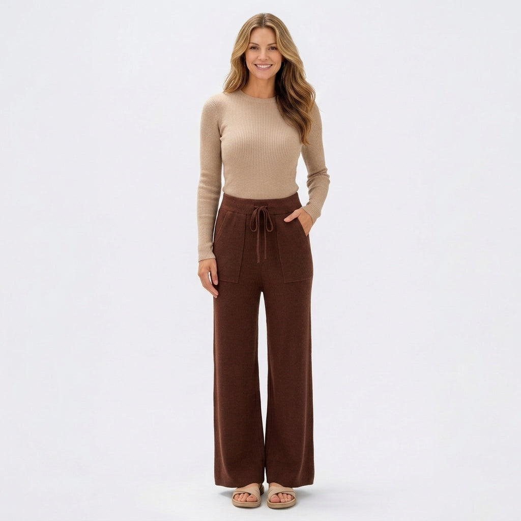 Women’s Knit Lounge Set – Long Sleeve Top and Wide Leg Pants