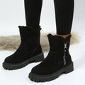 Women's platform lug sole ankle boots with faux fur trim and side zippers