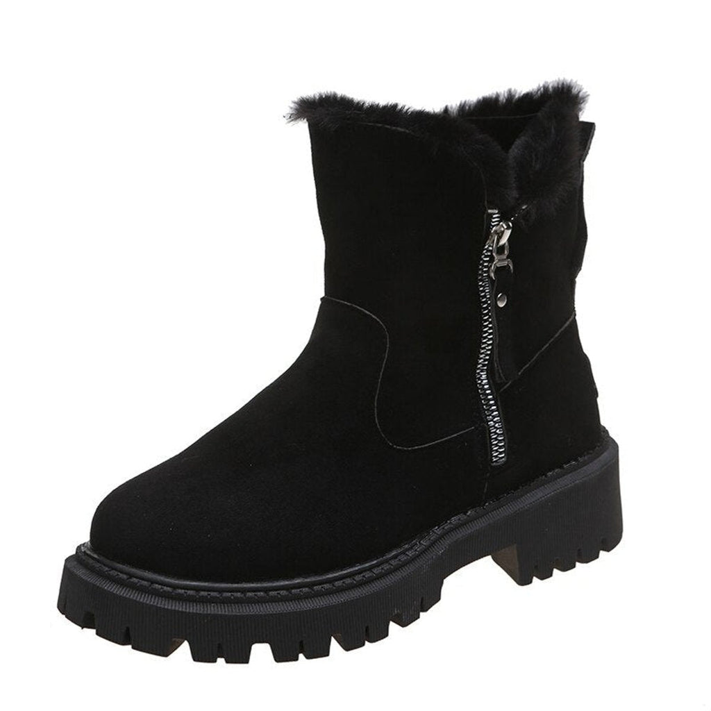 Women's platform lug sole ankle boots with faux fur trim and side zippers