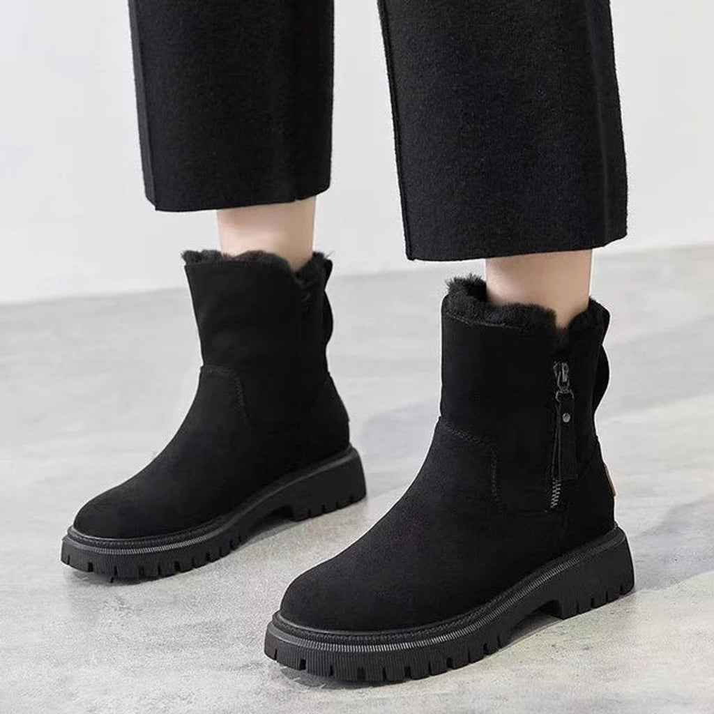 Bottines pour femme à fermeture éclair latérale et doublure en fausse fourrure