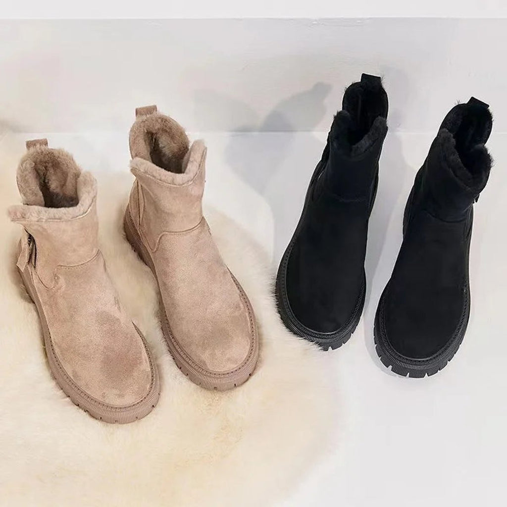 Bottines pour femme à fermeture éclair latérale et doublure en fausse fourrure