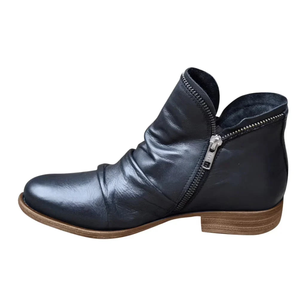 Slouchy Double Zip Leather Ankle Boots