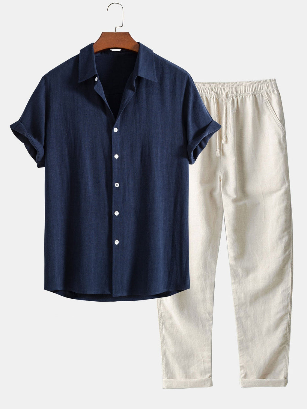 Linen Blend Shirt and Drawstring Trousers Co-Ord Set