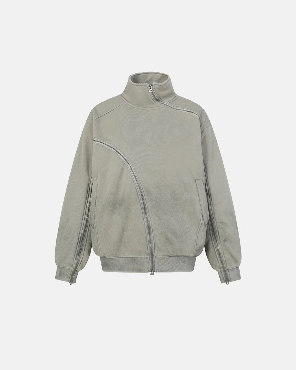 Unisex asymmetric zip sweatshirt with mock neck, long sleeves and front pockets