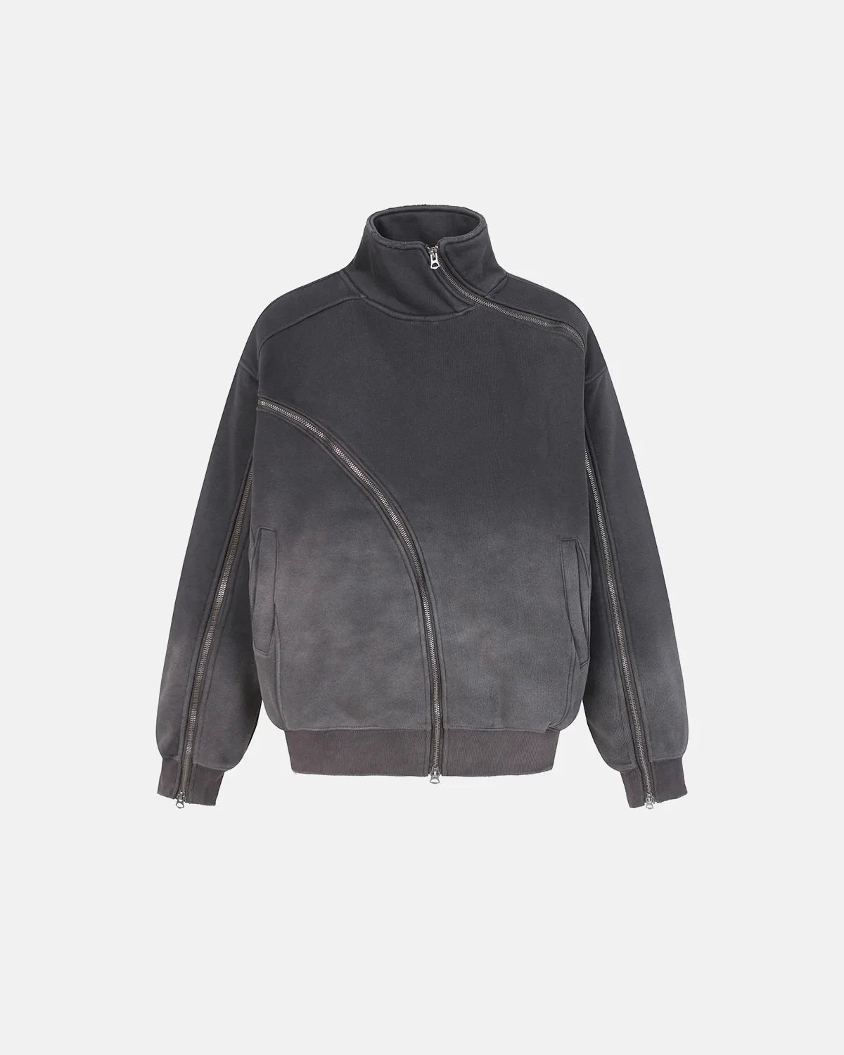 Unisex asymmetric zip sweatshirt with mock neck, long sleeves and front pockets