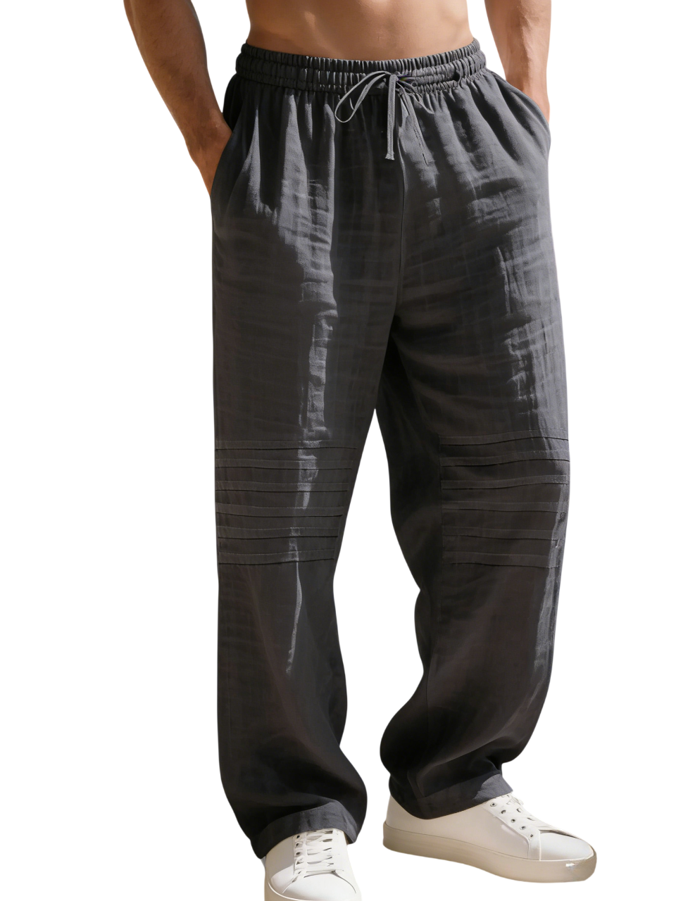 Relaxed Fit Linen Blend Trousers with Pintuck Detailing
