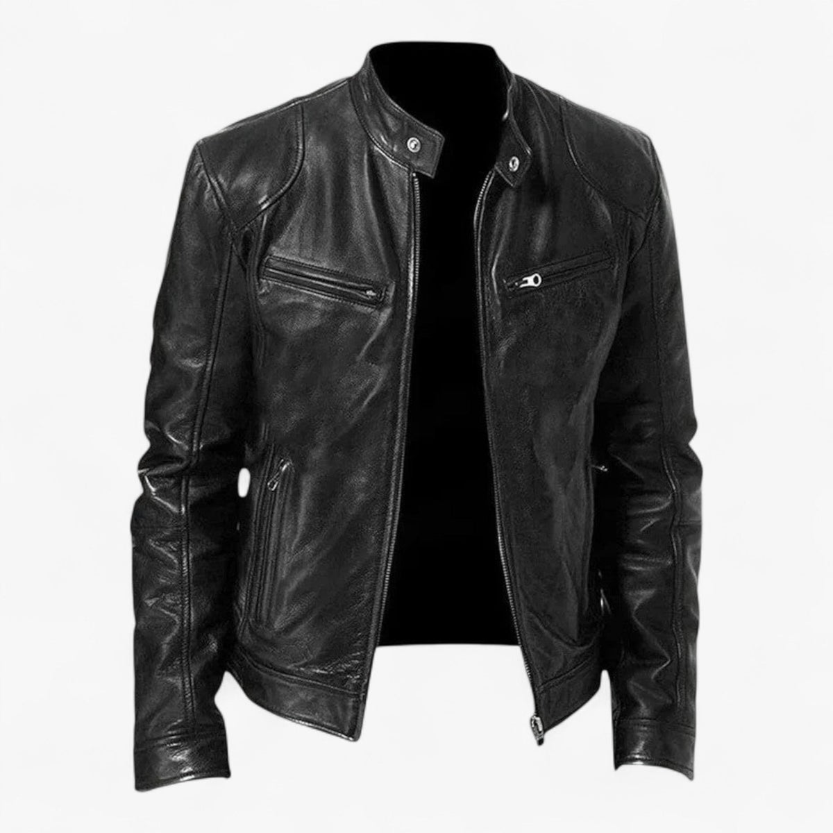 Men's Faux Leather Snap-Collar Moto Jacket