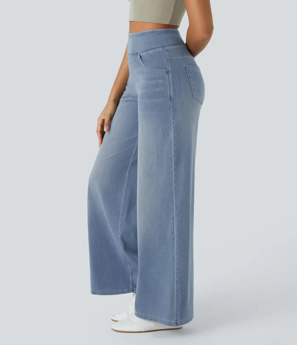 High-Waist Wide-Leg Pull-On Jeans