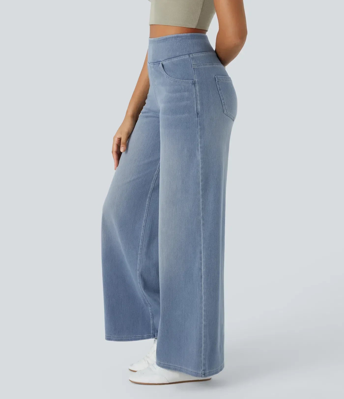 High-Waist Wide-Leg Pull-On Jeans