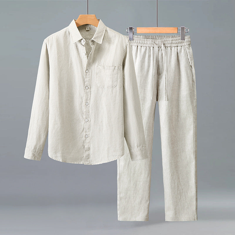 Men's Linen Shirt & Elastic Waist Trouser Set