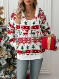 Women's Festive Reindeer Print Plush Zip-Up Hoodie