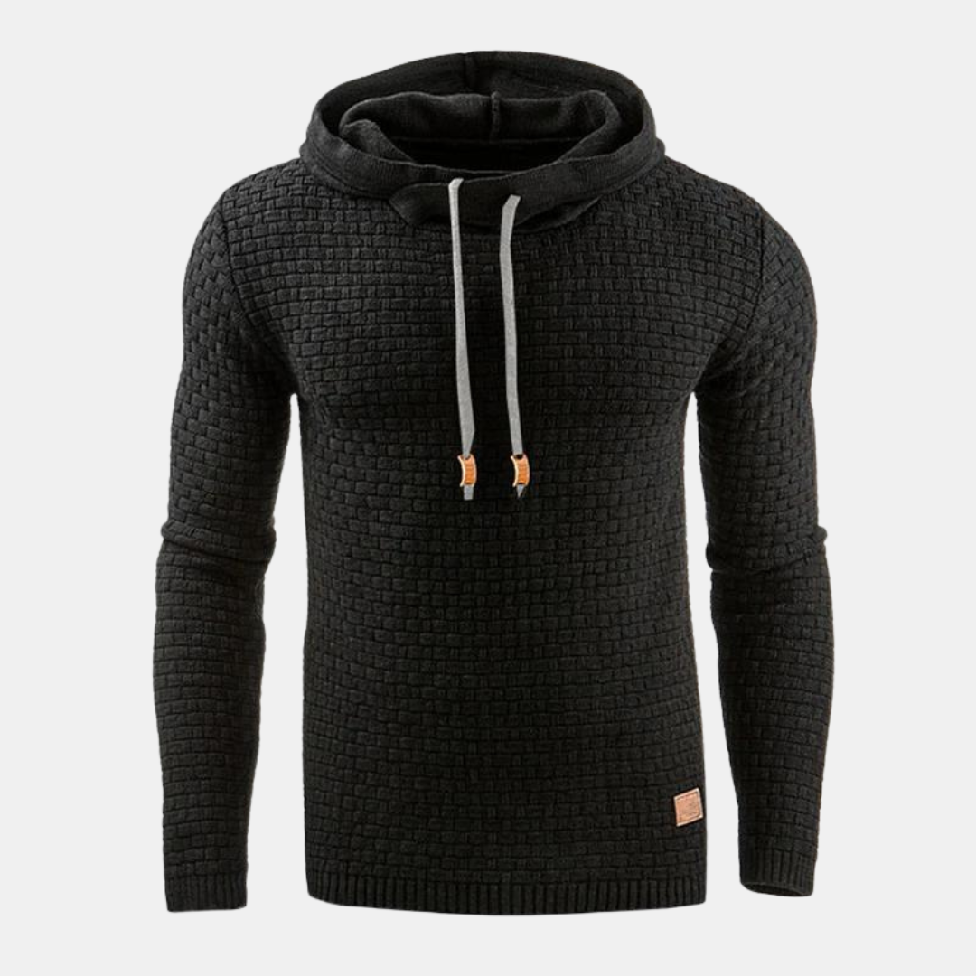 Men's Textured Basketweave Knit Pullover Hoodie