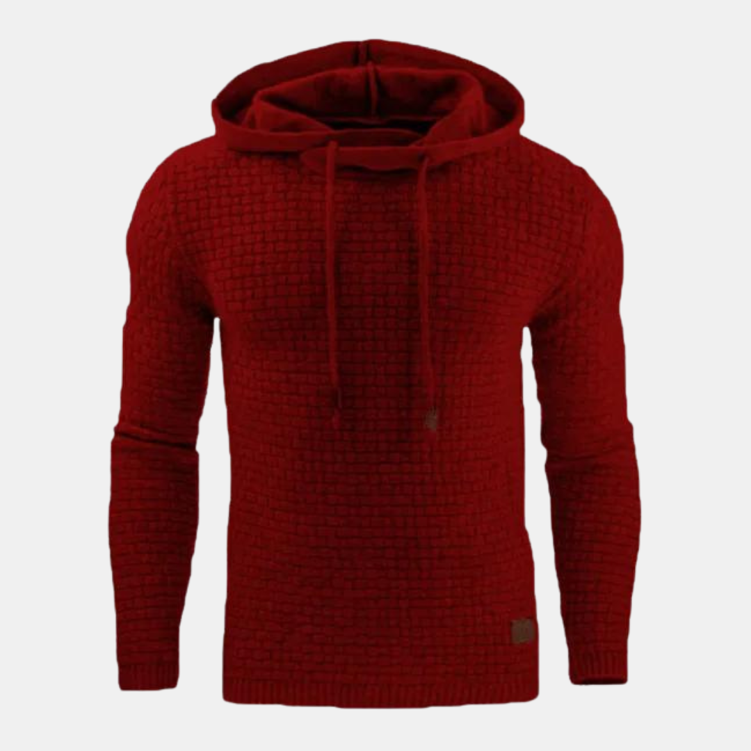 Men's Textured Basketweave Knit Pullover Hoodie