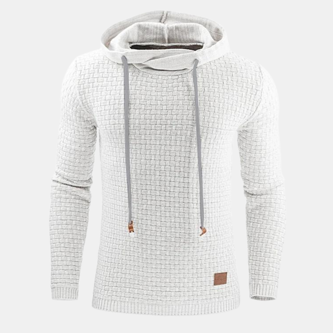 Men's Textured Basketweave Knit Pullover Hoodie