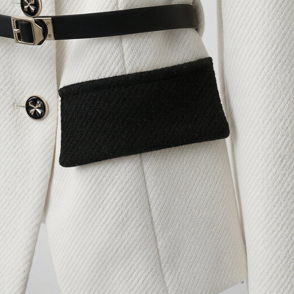 Boucle Jacket Women’s Black Trim Gold Button Blazer