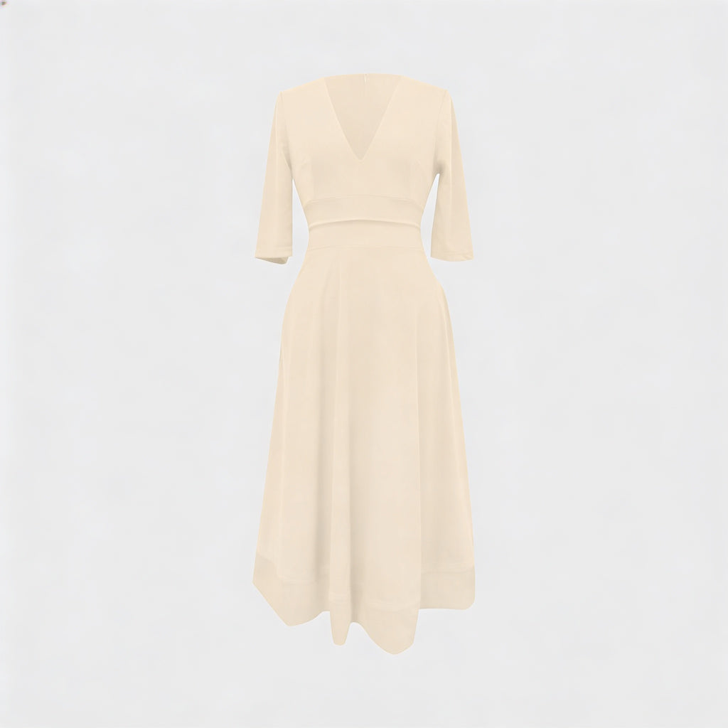 Women’s Midi Dress V Neck Fit and Flare – Short Sleeve Occasion Dress