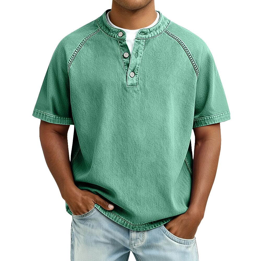 Oversized Washed Henley T-Shirt with Raglan Sleeves