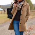 Manteau long boutonné pour femme en mélange de laine