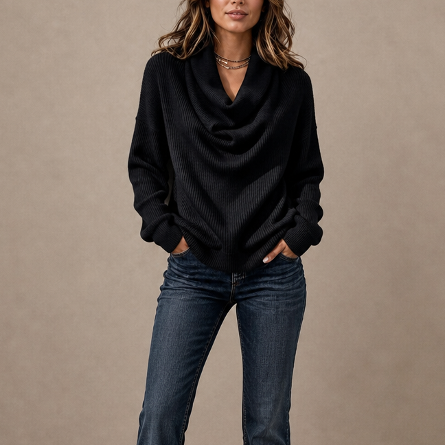 Women's Cowl Neck Ribbed Knit Oversized Sweater