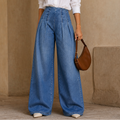 Women's High Waisted Pleated Wide-Leg Jeans