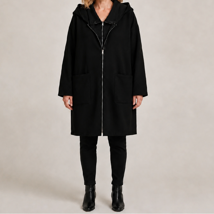 Women's Hooded Longline Zip Coat