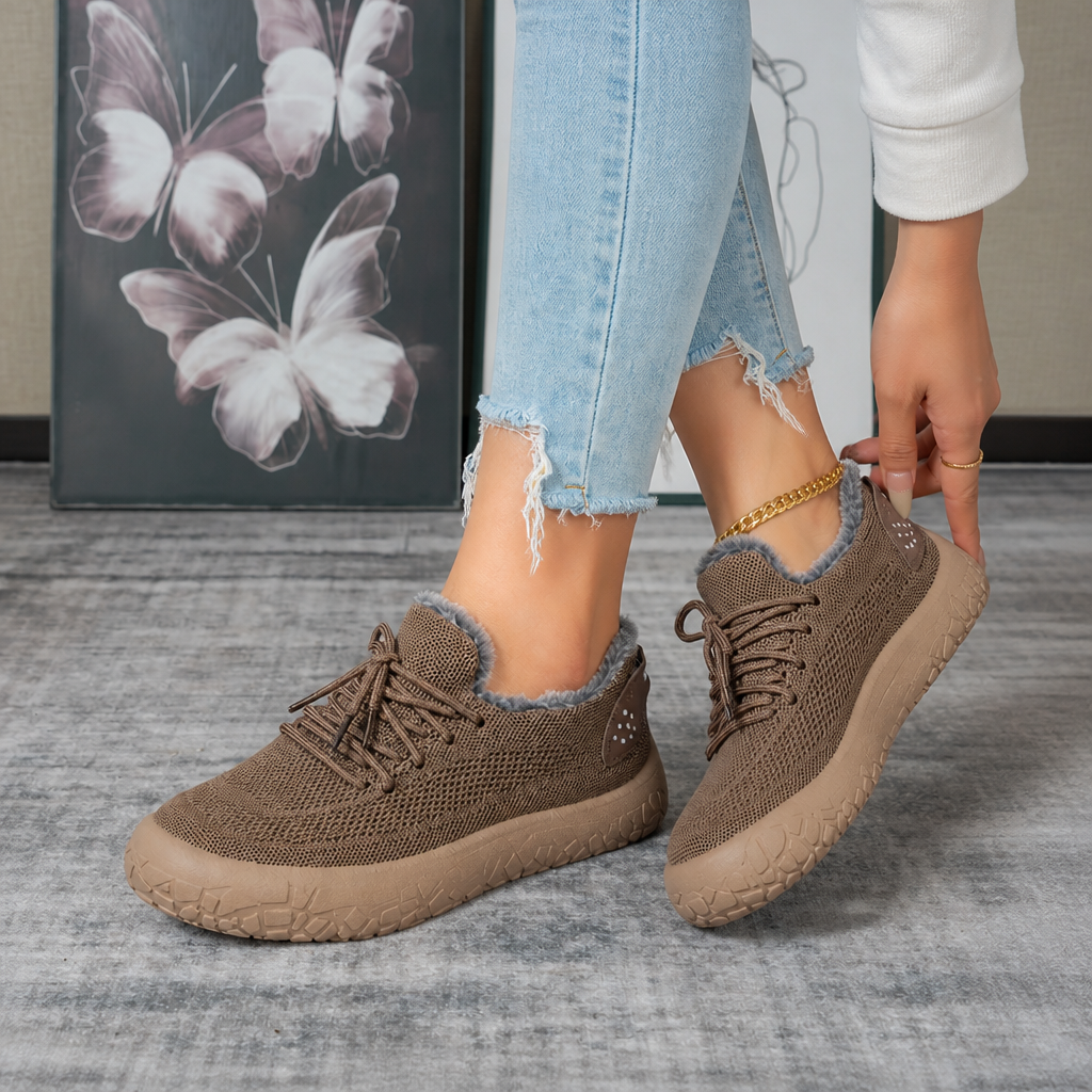 Baskets d'hiver à lacets pour femme, doublées en fausse fourrure