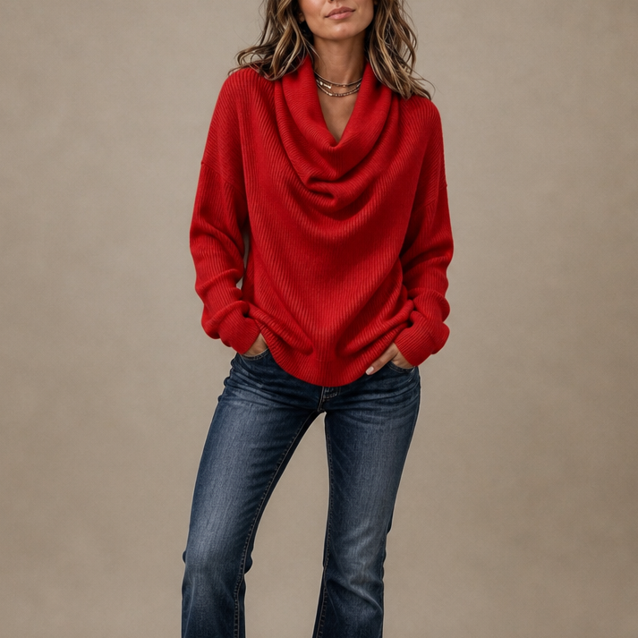Women's Cowl Neck Ribbed Knit Oversized Sweater
