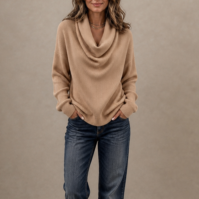 Women's Cowl Neck Ribbed Knit Oversized Sweater