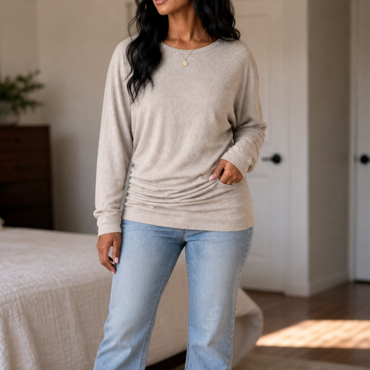 Women's Soft Brushed Dolman Sleeve Tunic Top