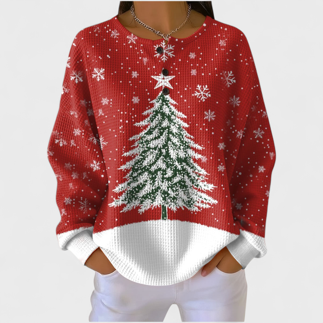 Haut Henley en maille gaufrée à imprimé de Noël pour femme