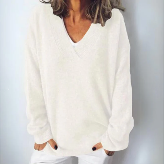 Women's oversized V-neck knit jumper with long sleeves and ribbed trims
