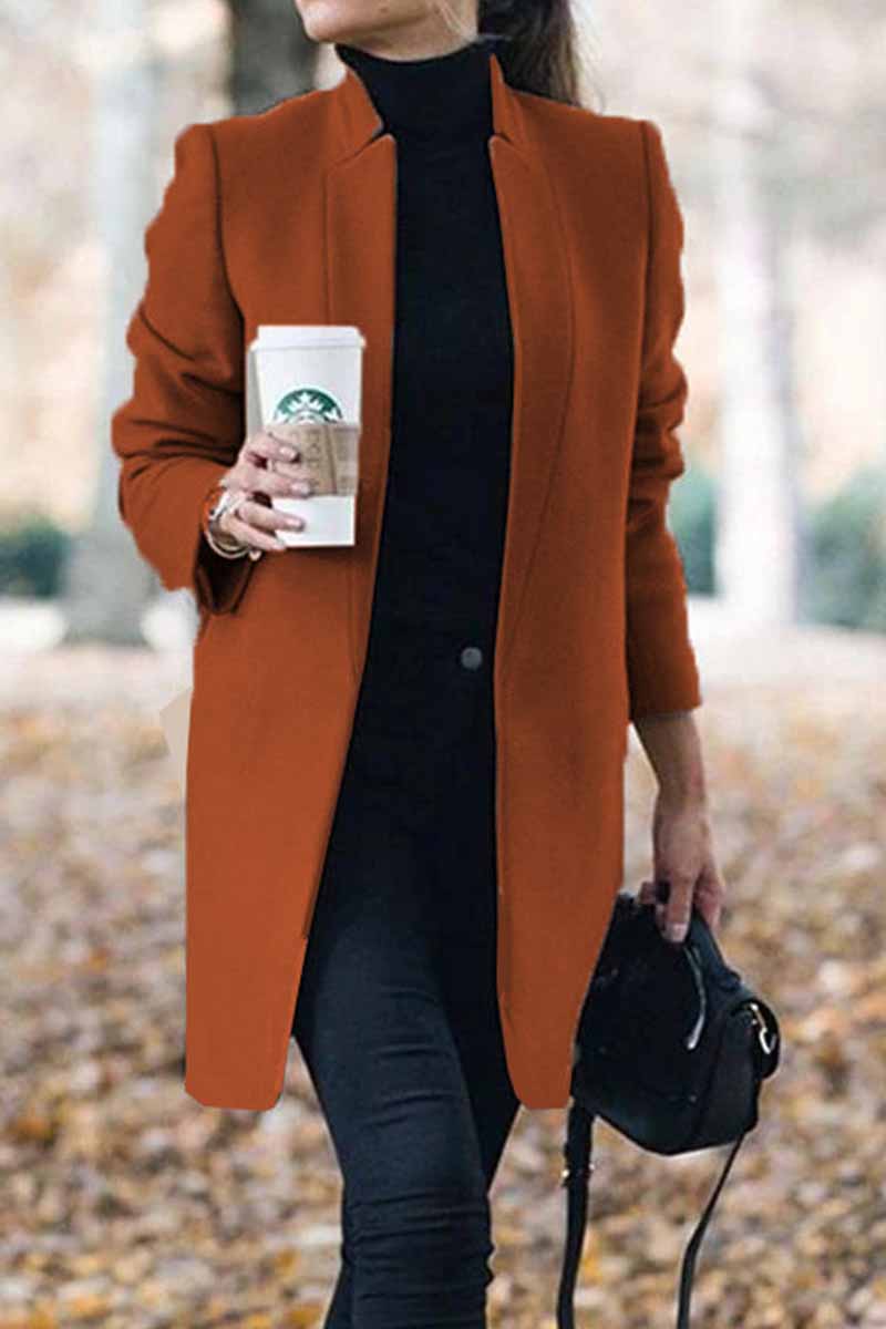 Women's longline open front blazer coat with notched lapels and long sleeves
