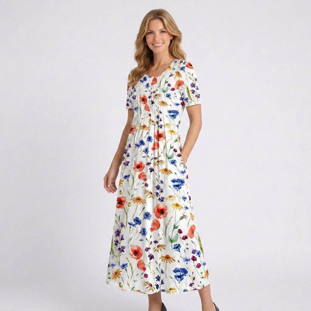 Floral Midi Dress Women’s Short Sleeve Summer Dress