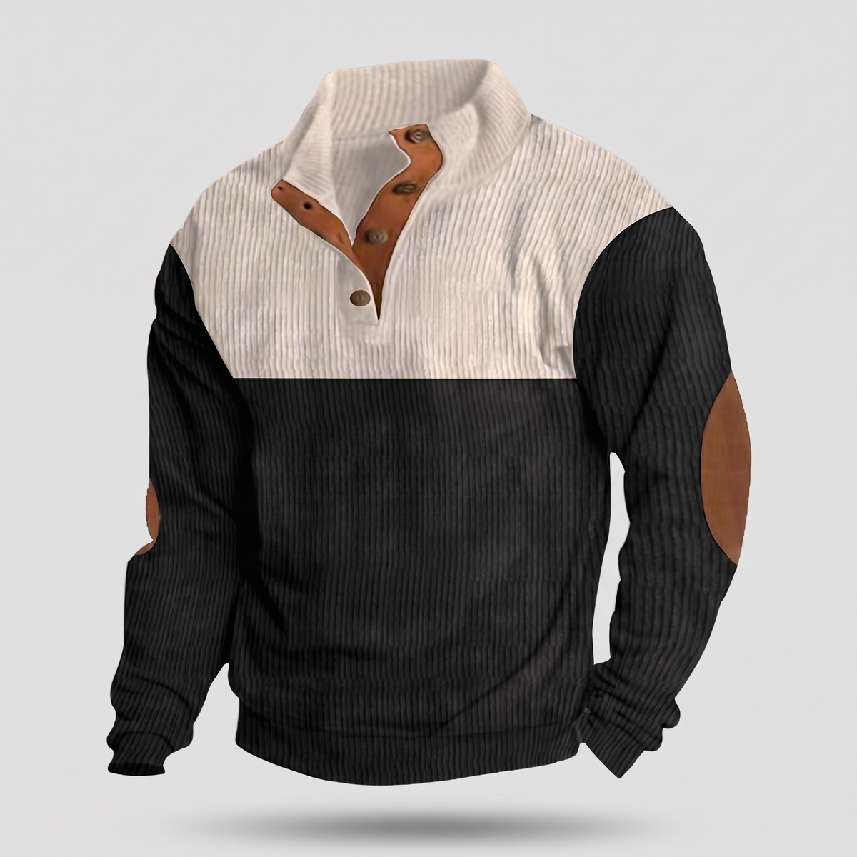 Men's Colorblock Snap Placket Elbow Patch Sweater