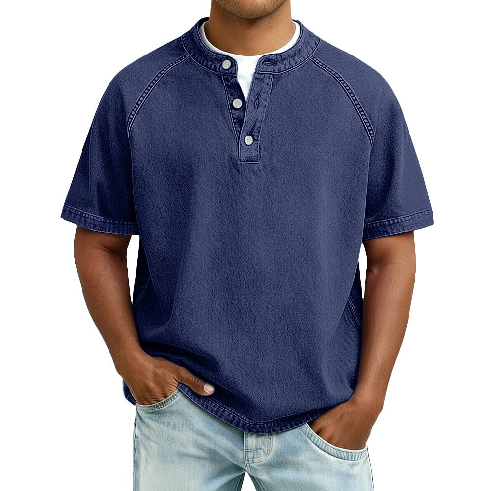 Oversized Washed Henley T-Shirt with Raglan Sleeves
