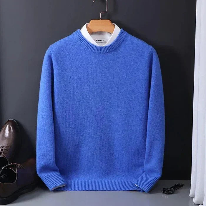 Men's Wool Blend Crew Neck Sweater with Ribbed Trim
