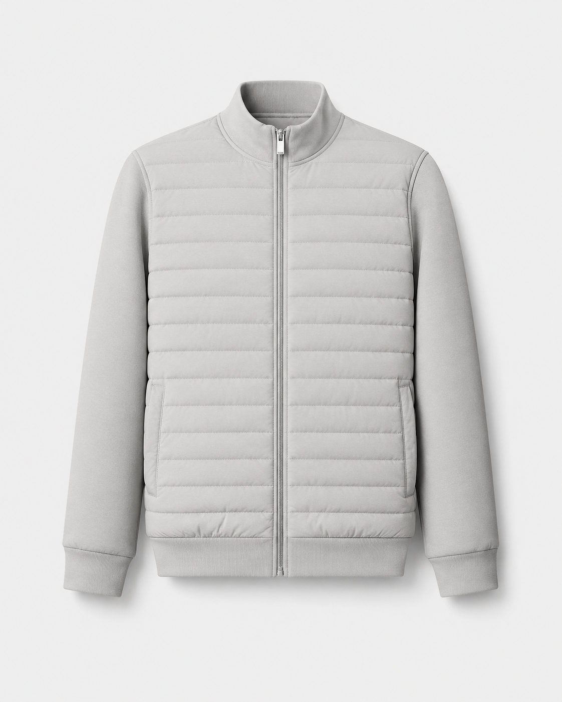 Men's quilted hybrid jacket with stand collar and full front zipper