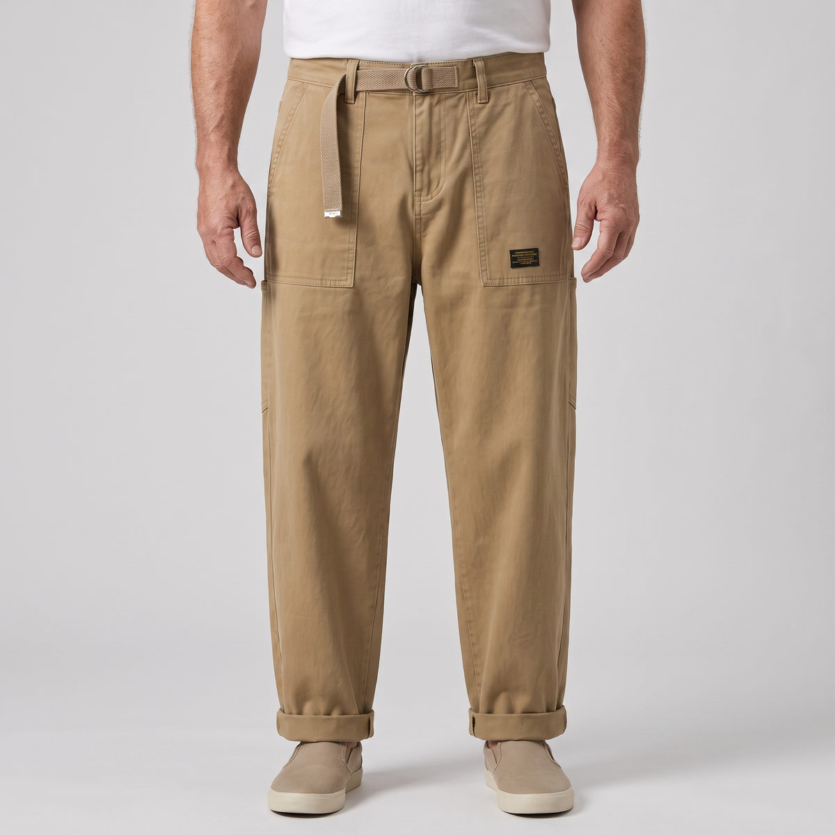 Pantalon cargo vintage à revers roulé pour homme