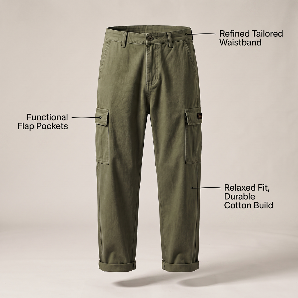 Pantalon cargo vintage à revers roulé pour homme