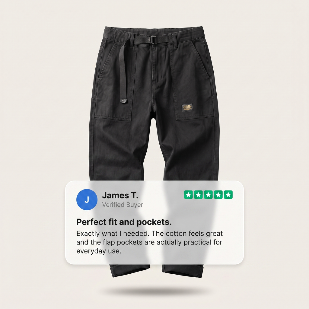 Pantalon cargo vintage à revers roulé pour homme