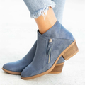 Women's ankle boots with side zippers, round toes and low textured block heels