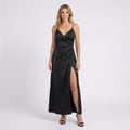 Women’s Satin Maxi Dress Wrap Front – High Split Evening Dress