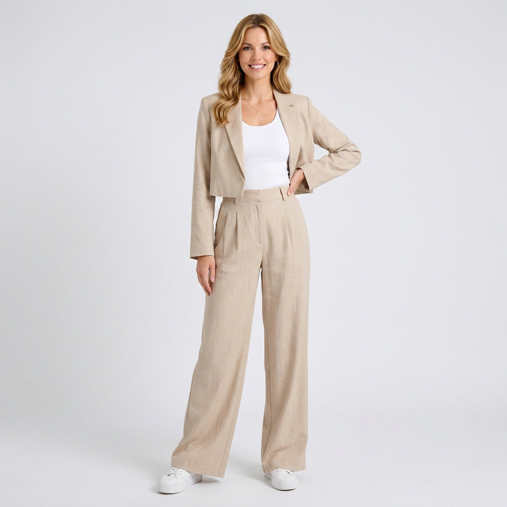 Women’s High Waisted Wide Leg Pants – Tailored Pleated Trouser Style
