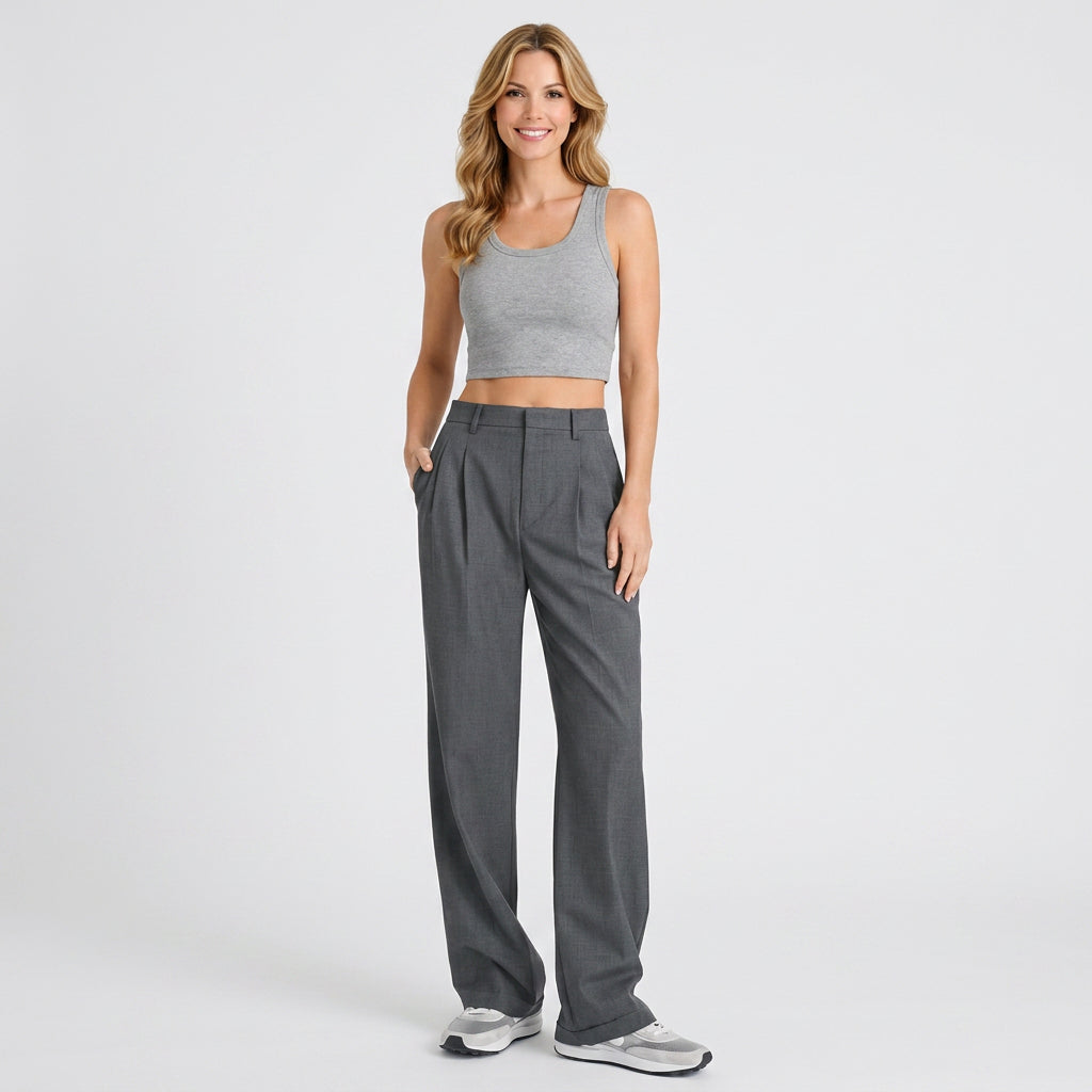 Women’s High Waisted Wide Leg Pants – Tailored Pleated Trouser Style