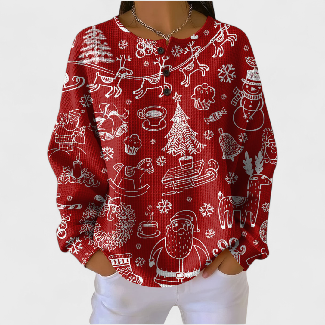 Haut Henley en maille gaufrée à imprimé de Noël pour femme