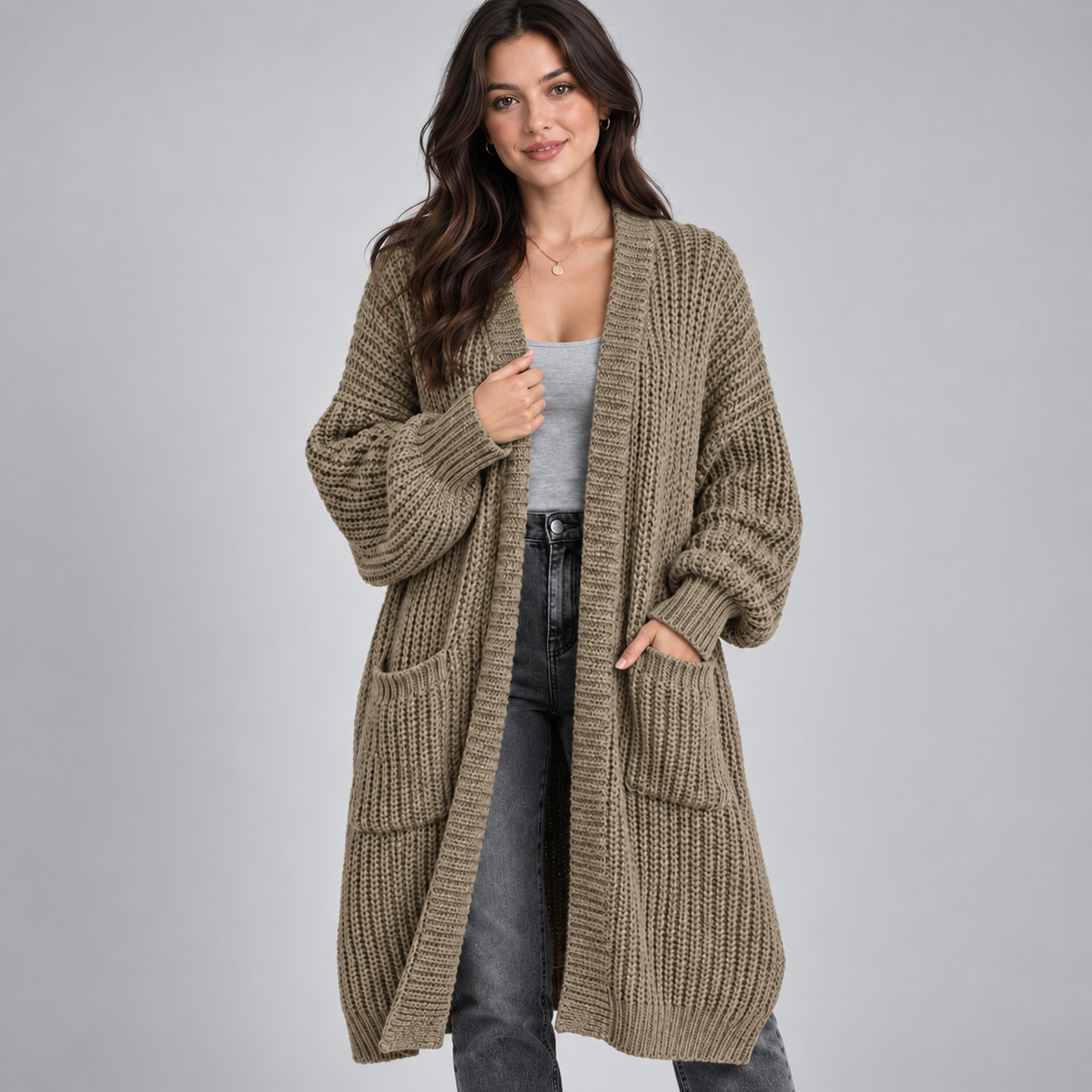 Women's Longline Chunky Knit Open Cardigan
