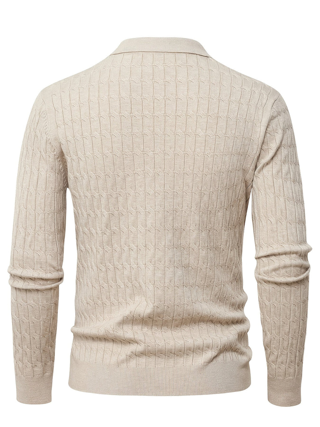 Men's long-sleeve cable knit polo sweater with Johnny collar