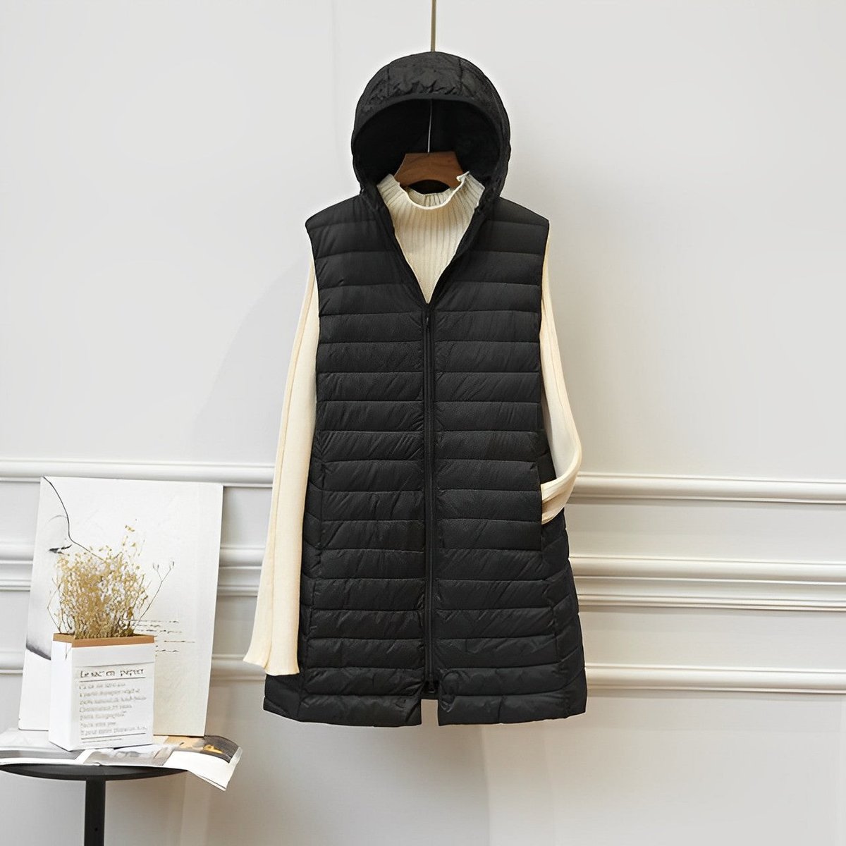 Gilet matelassé léger à capuche pour femme, coupe longue