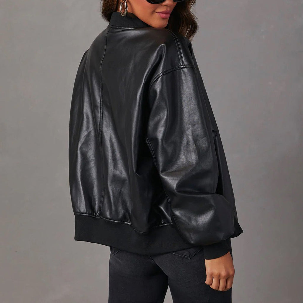 Veste bomber décontractée pour femme en similicuir végétalien